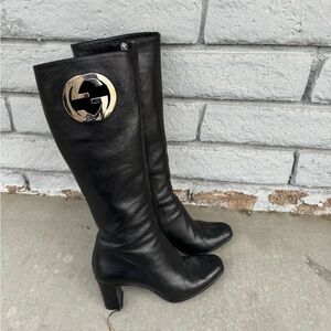 Gucci black leather knee high boots sz 36.5